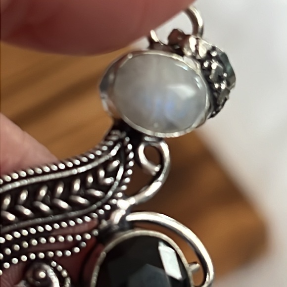 #146 Zebra Jasper Black Onyx & Rainbow Moonstone Handcrafted Pendant NWOT - Picture 10 of 13